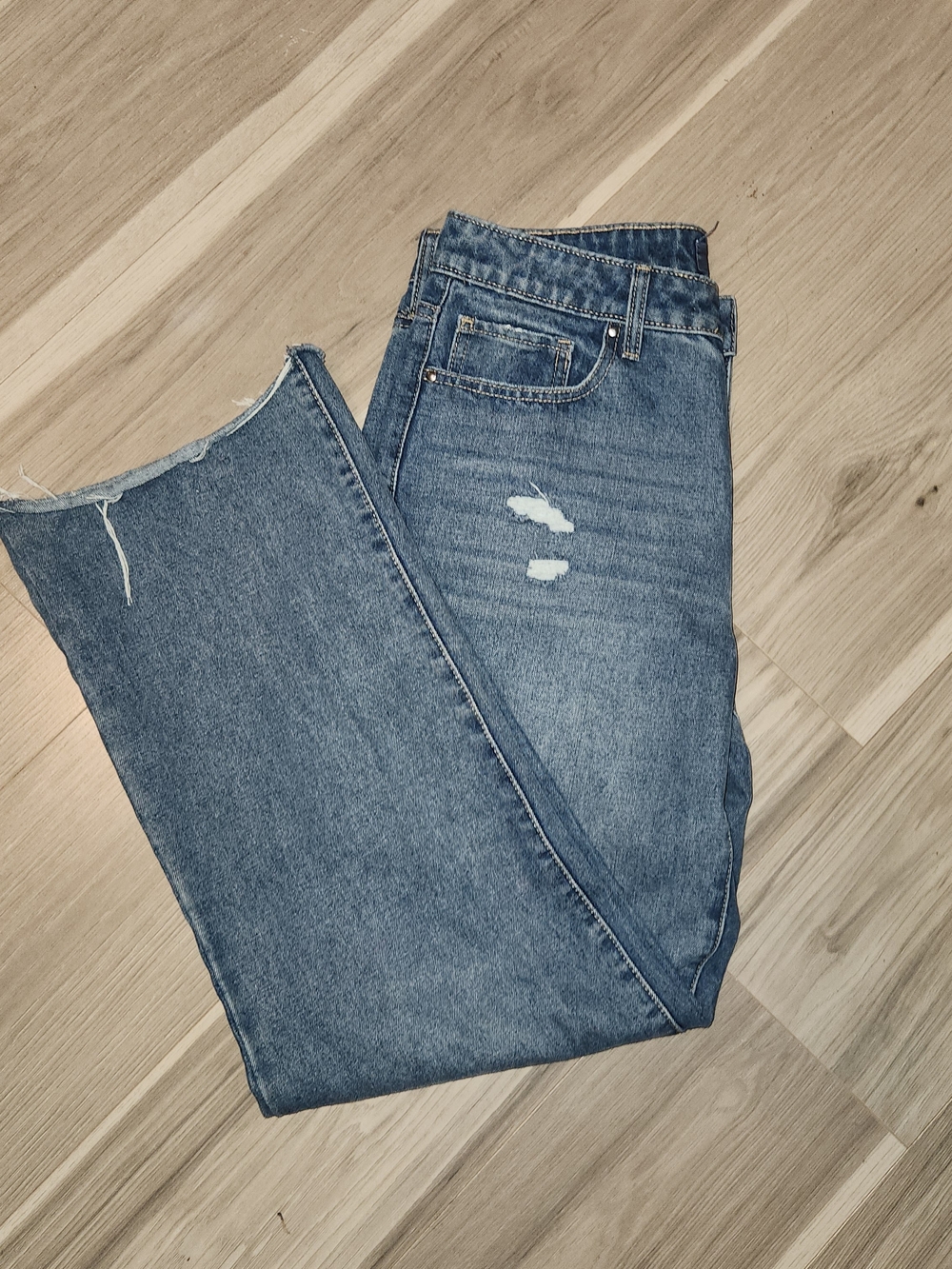 Indigo Rising Wide Leg High Rise Jeans Size 9 Medium Wash Raw Hem
